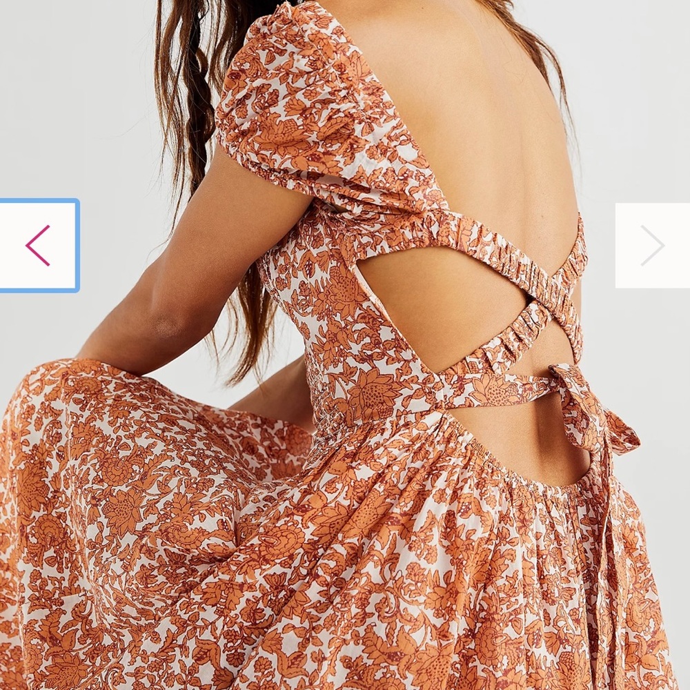 Free People Burnt Orange Floral Open-Back Midi Dress